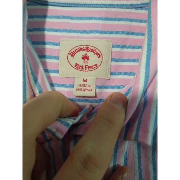 Brooks Brothers Shirt Men Medium Pink Striped Button Down Long Sleeve Red Fleece - Picture 6 of 8